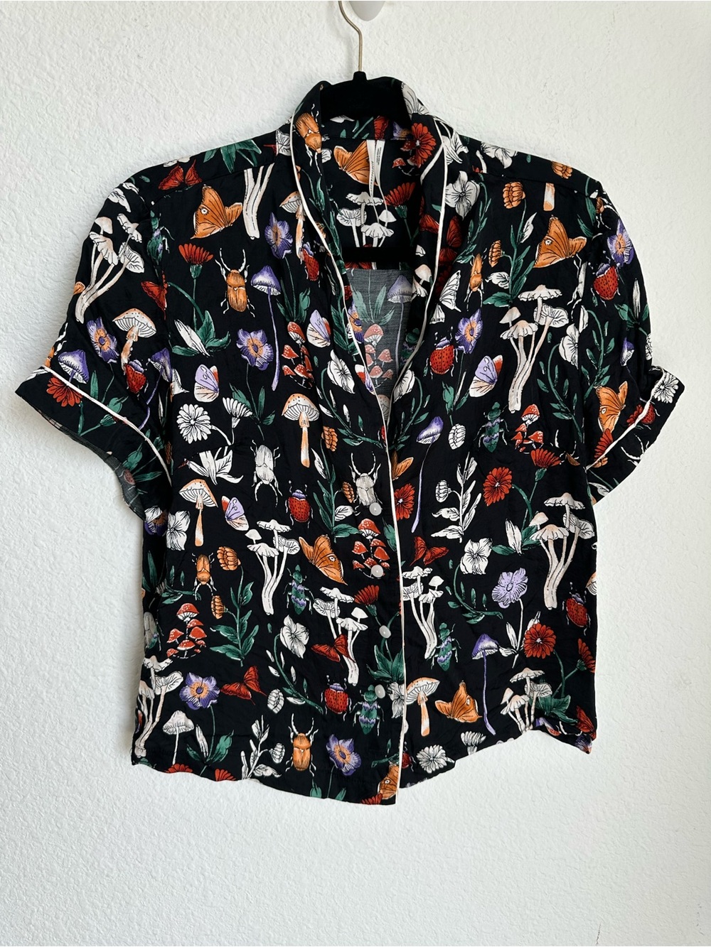 Anthropologie Silky Patterned Pajama Set Mushroom Print Top & Bottom - Picture 8 of 15